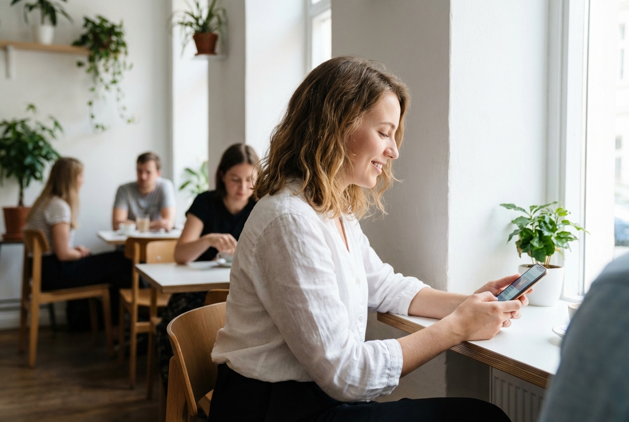 Woman taking a wellness assessment on her phone
