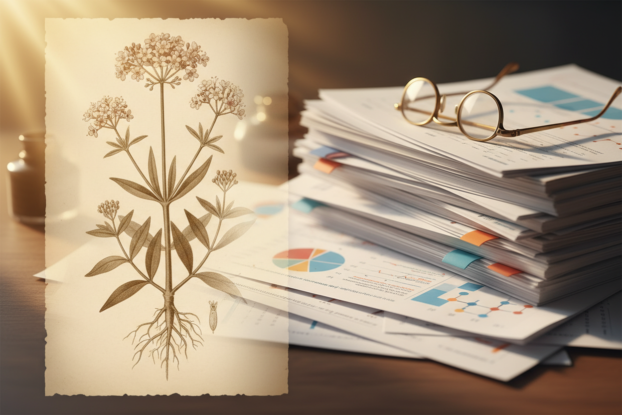 Ancient herbal medicine illustration alongside modern clinical research